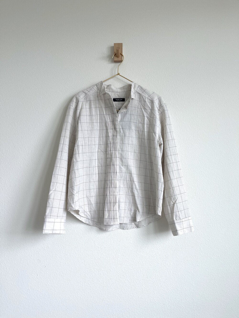 NWT Massimo Dutti Quiet Luxury Linen Blend Pleated Button Down Windowpane Shirt